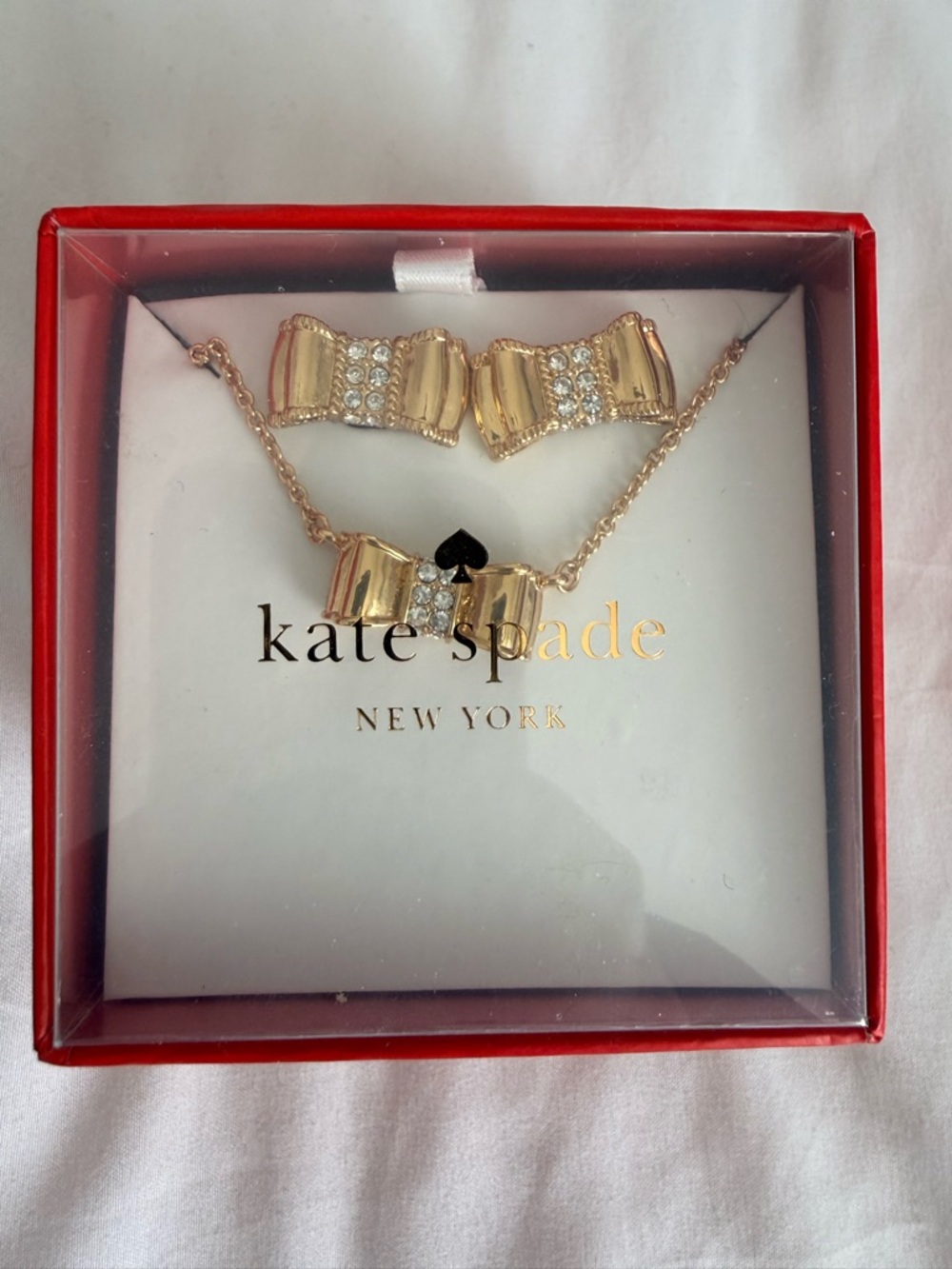 kate spade Gold Crystal Bow Necklace and Earring Set